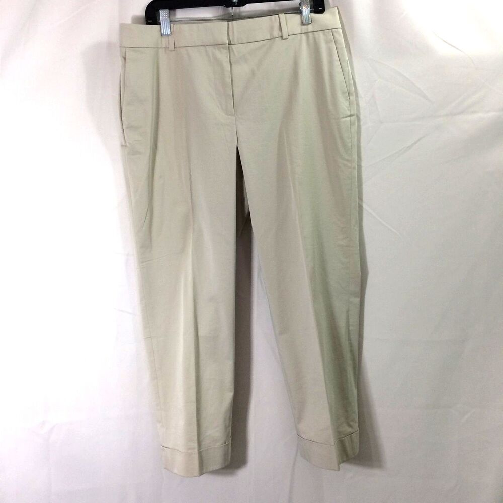 Ann Taylor Trousers Pants Ankle Cuffed Slash Pockets Beige Size 12